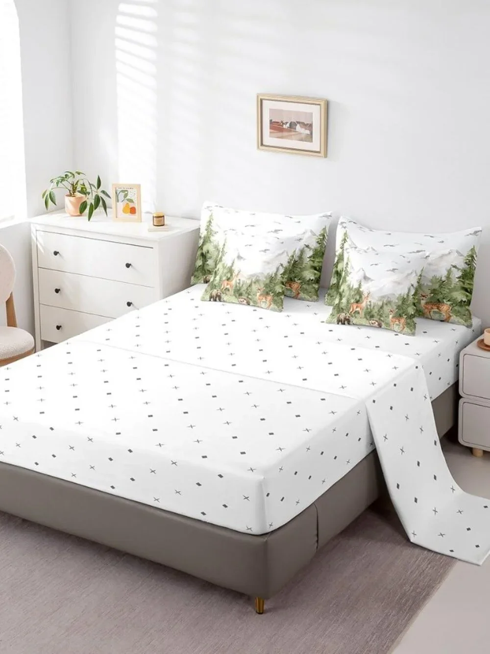 Giant Mountain Forest 7 Piece Comforter Set Twin Woodland Deer Bear Hedgehog Bir